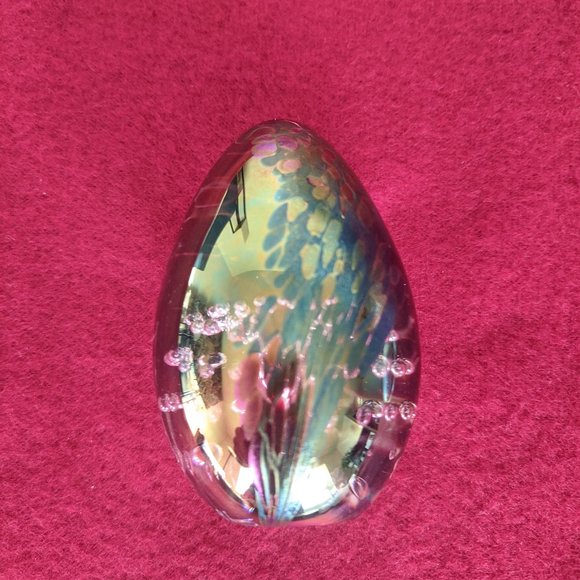 RARE GES 91 Glass Eye Studio Iridescent Egg Shaped Glass Paperweight Signed - Picture 4 of 6